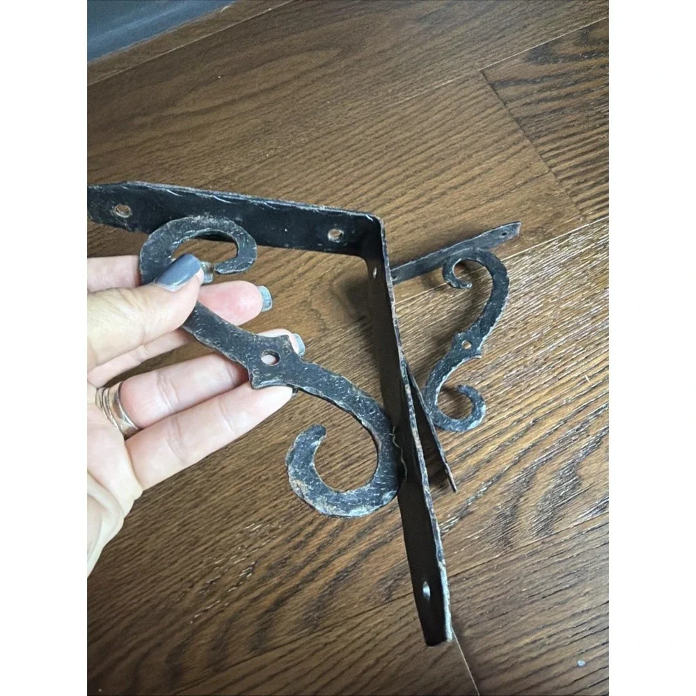 Italian Wrought Iron Wall Shelf Brackets Pair 6